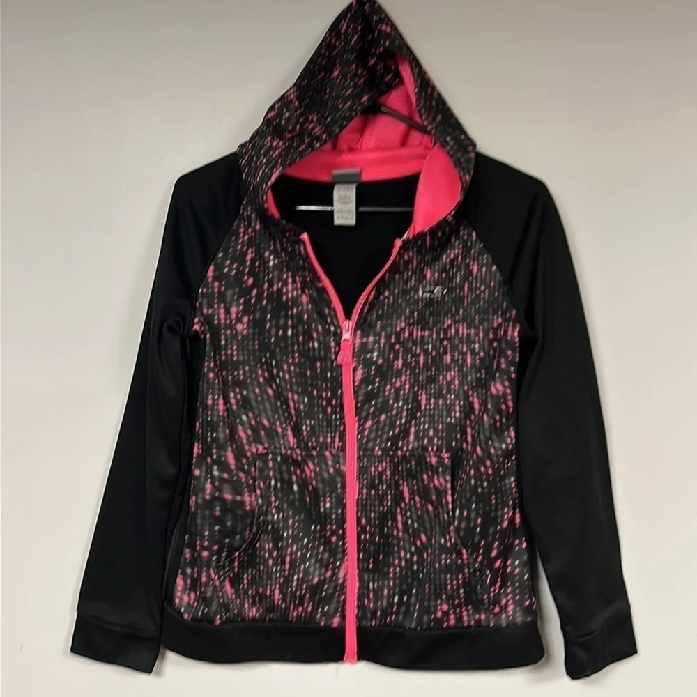 CHAMPION TEEN HOODED FULL ZIP JACKET LIGHTWEIGHT, BLACK & PINK, X L(14-16)